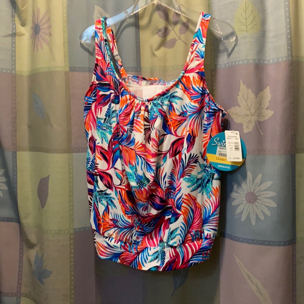 Blouson multi tropical print swim top